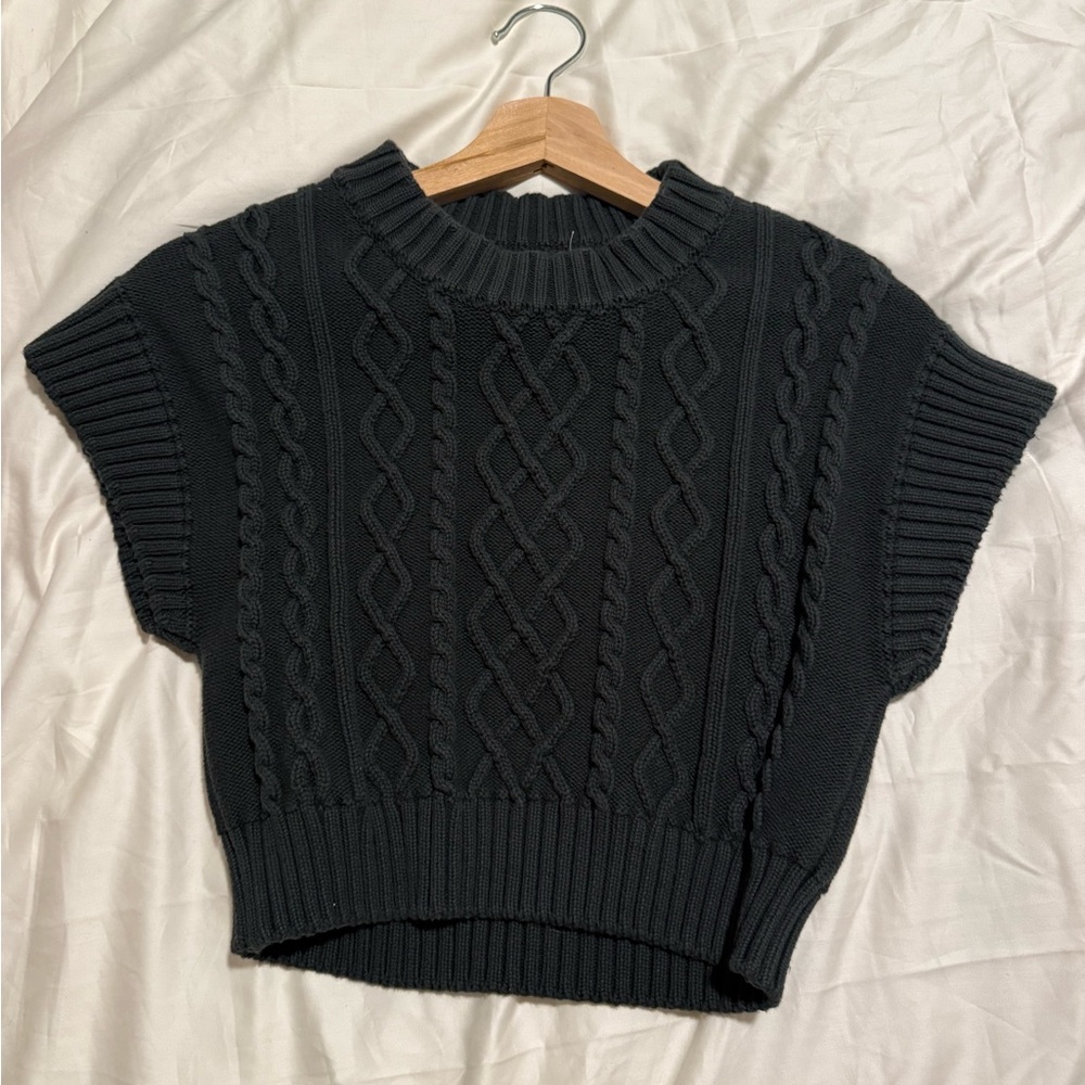 Green Cropped Cable Knit Women's Sweater